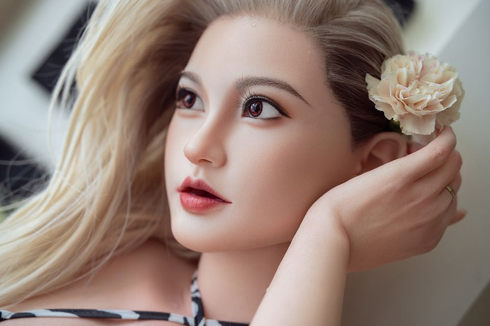 SY DOLL 156cm Full Silicone M Series Doll Becky in zebra-striped bikini, featuring chubby and curvaceous figure with stunning shallow blonde hair styled sexily.-26