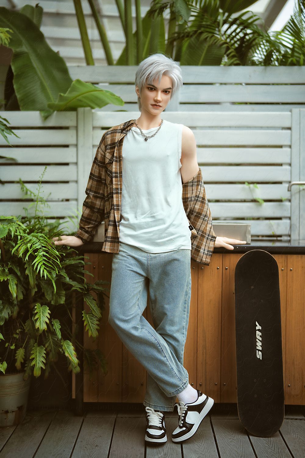 SY DOLL | 162cm（5.31’）- Full Silicone - Automatic Penis Insertion - Youthful Silver-hair Lean Muscle Realistic Gay Male Sex Doll -  Zane