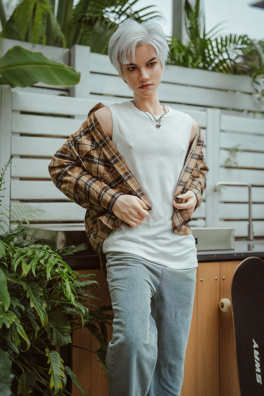 SY DOLL | 162cm（5.31’）- Full Silicone - Automatic Penis Insertion - Youthful Silver-hair Lean Muscle Realistic Gay Male Sex Doll -  Zane