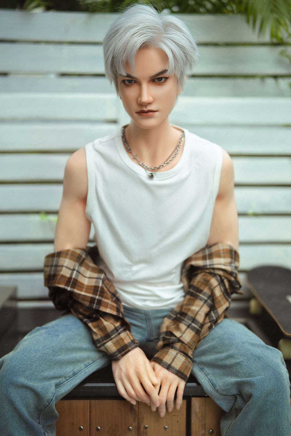 SY DOLL | 162cm（5.31’）- Full Silicone - Automatic Penis Insertion - Youthful Silver-hair Lean Muscle Realistic Gay Male Sex Doll -  Zane