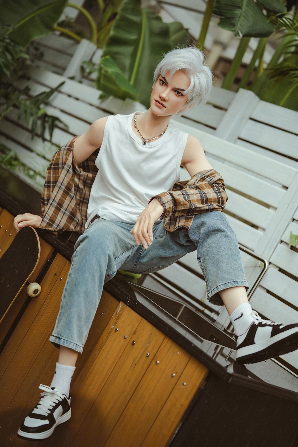 SY DOLL | 162cm（5.31’）- Full Silicone - Automatic Penis Insertion - Youthful Silver-hair Lean Muscle Realistic Gay Male Sex Doll -  Zane