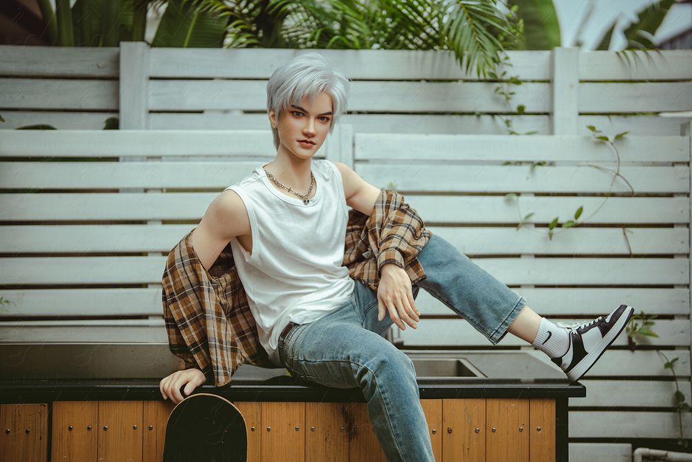 SY DOLL | 162cm（5.31’）- Full Silicone - Automatic Penis Insertion - Youthful Silver-hair Lean Muscle Realistic Gay Male Sex Doll -  Zane