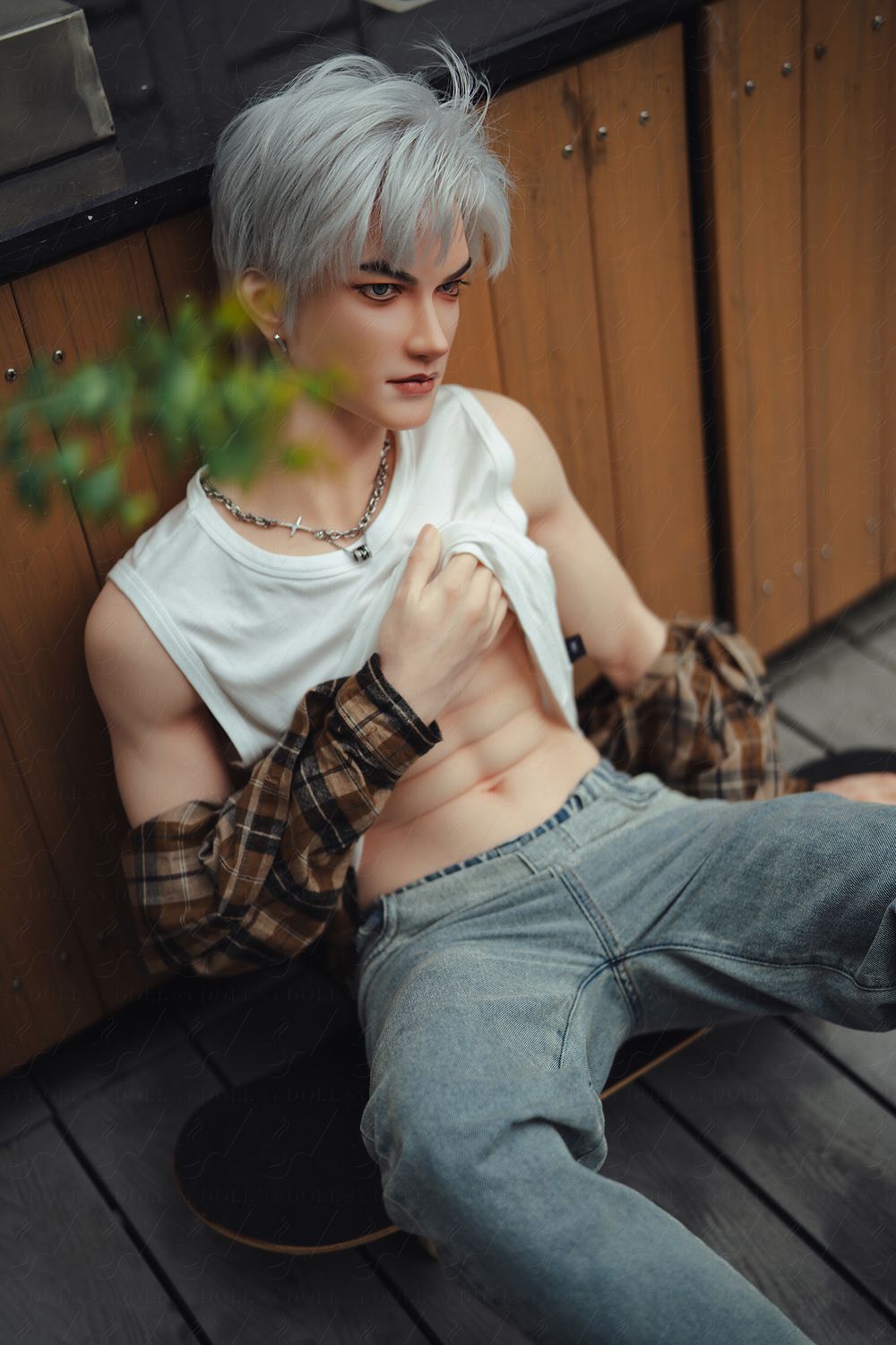 SY DOLL | 162cm（5.31’）- Full Silicone - Automatic Penis Insertion - Youthful Silver-hair Lean Muscle Realistic Gay Male Sex Doll -  Zane